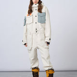 Ski Wear Color-blocking Pockets Jumpsuit Snow Suit -Unisex