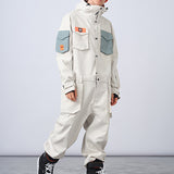 Ski Wear Color-blocking Pockets Jumpsuit Snow Suit -Unisex