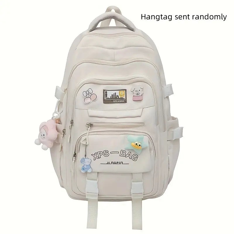 Unisex Large Capacity Aesthetic Ins Style School Backpack with Random Pendant - Lightweight Gym Backpacks for School & Travel, Teen Campus Daily Commute Use
