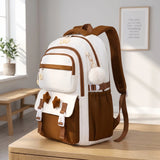 School Backpack Set for Girls, Chic Color-Block Waterproof Nylon, Ultra-Light Large Capacity for Back to School & Sleepovers, Back to School Haul, Casual,Back to School,Back to School Haul