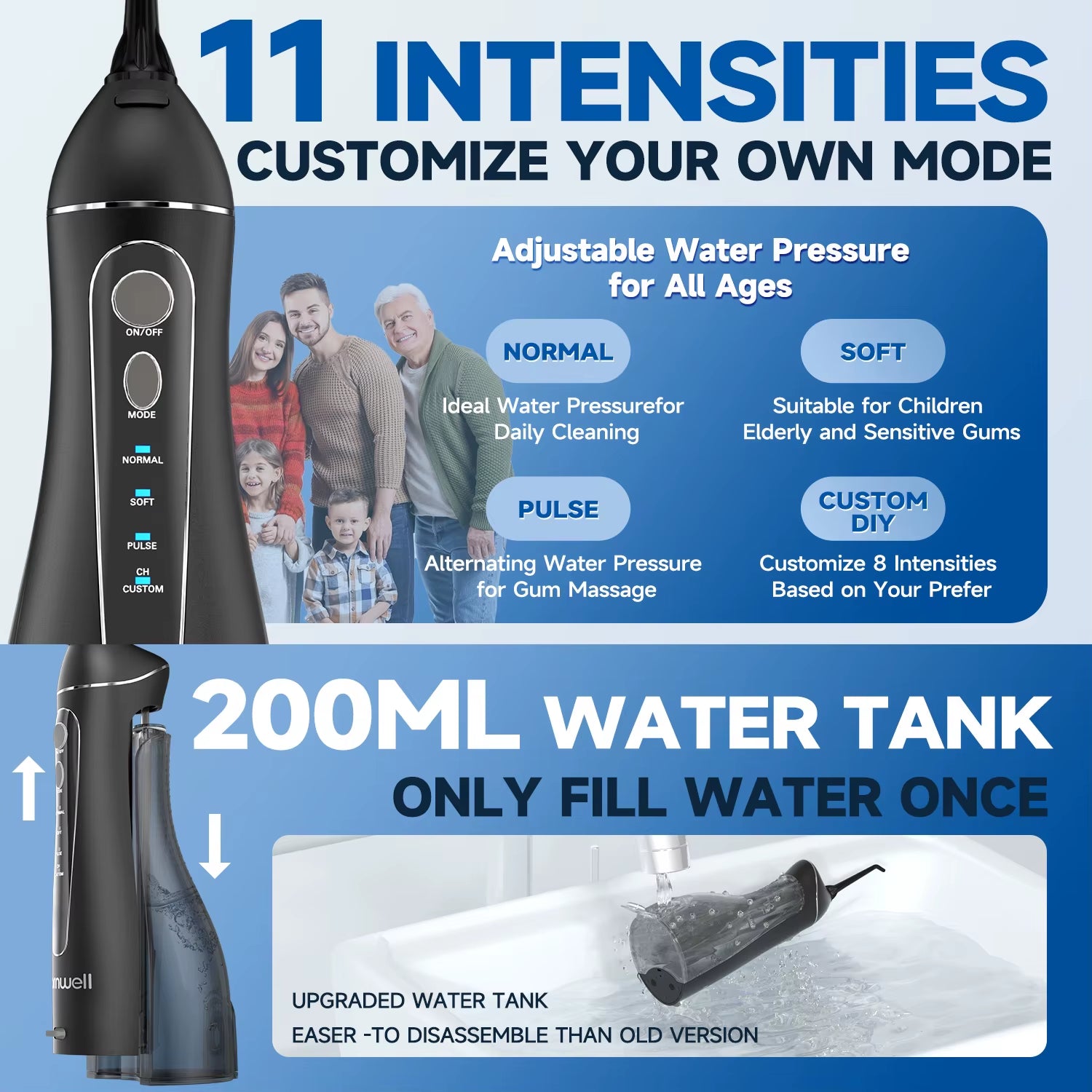 Portable Cordless Water Flosser F18 with 3 Cleaning Modes, Waterproof Design, Rechargeable Battery, and 4 Nozzles for Gum Care