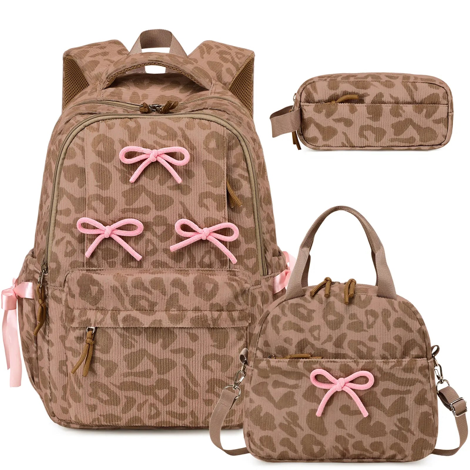 SIMILOVE 3PCS Backpack for School- Corduroy Girls Backpack with Lunch Bag & Pencil Case, School Bag for Elementary Middle High School,Back to School Gift,Birthday'S Gift, Backpacks for School, Bookbag