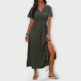 Heather - Elegantna Boho Haljina s V-Izrezom i Dugim Rukavima