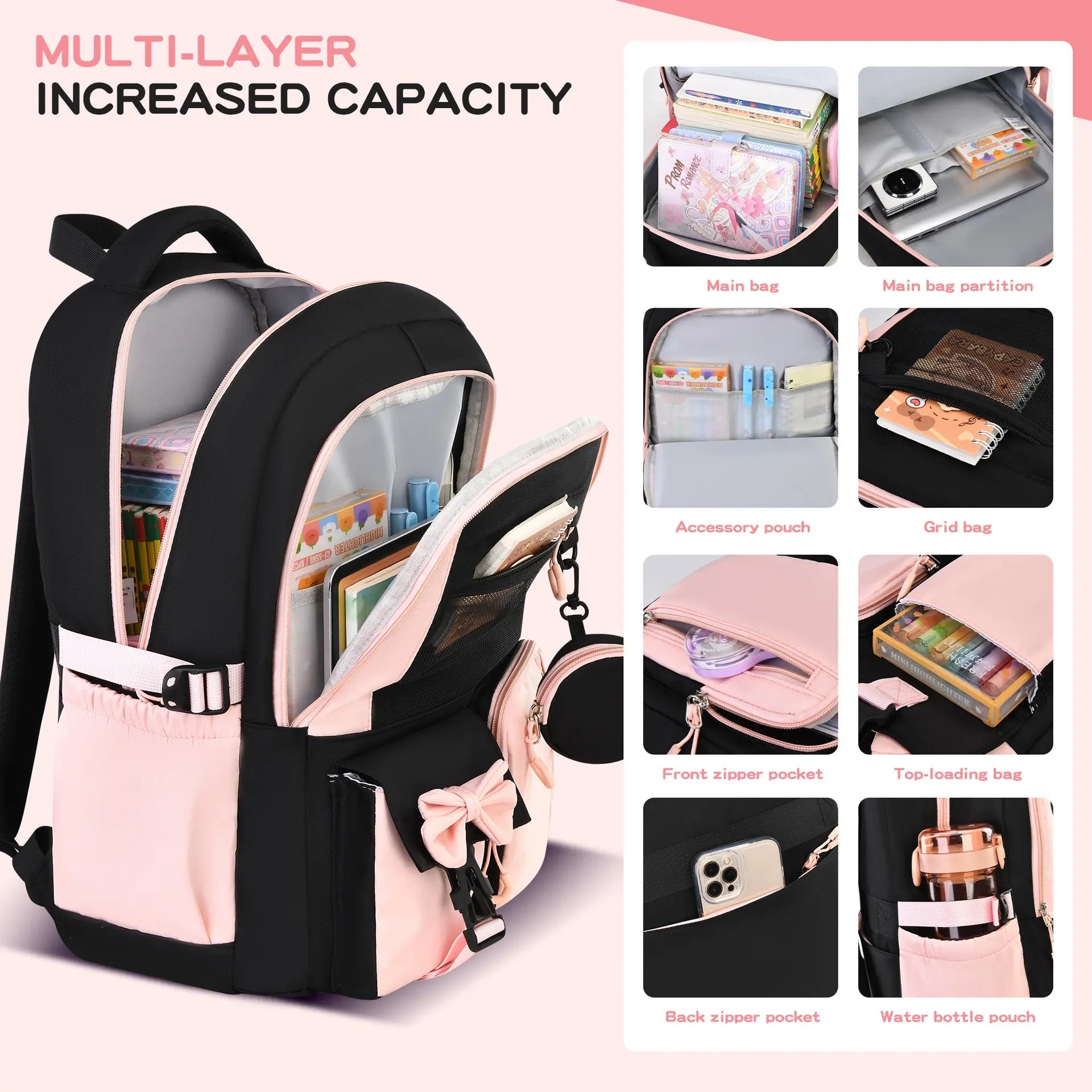 3PCS Waterproof Backpack for School,Oxford Cloth Bookbag Set with Lunch Box & Pencil Case,School Bag for Elementary Middle High School,Back to School Gift,Birthday'S Gift