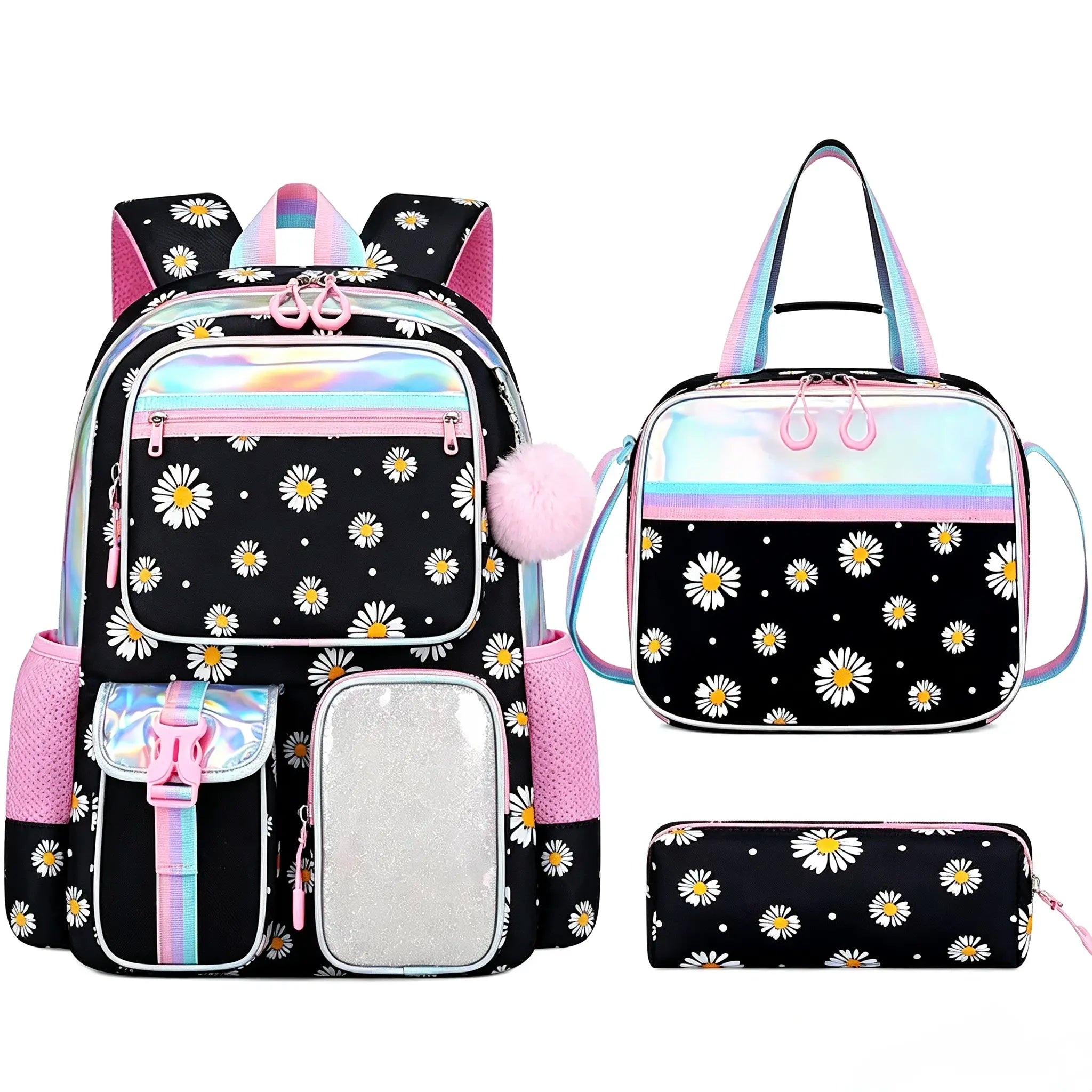 3PCS Waterproof Backpack for School,Oxford Cloth Bookbag Set with Lunch Box & Pencil Case,School Bag for Elementary Middle High School,Back to School Gift,Birthday'S Gift