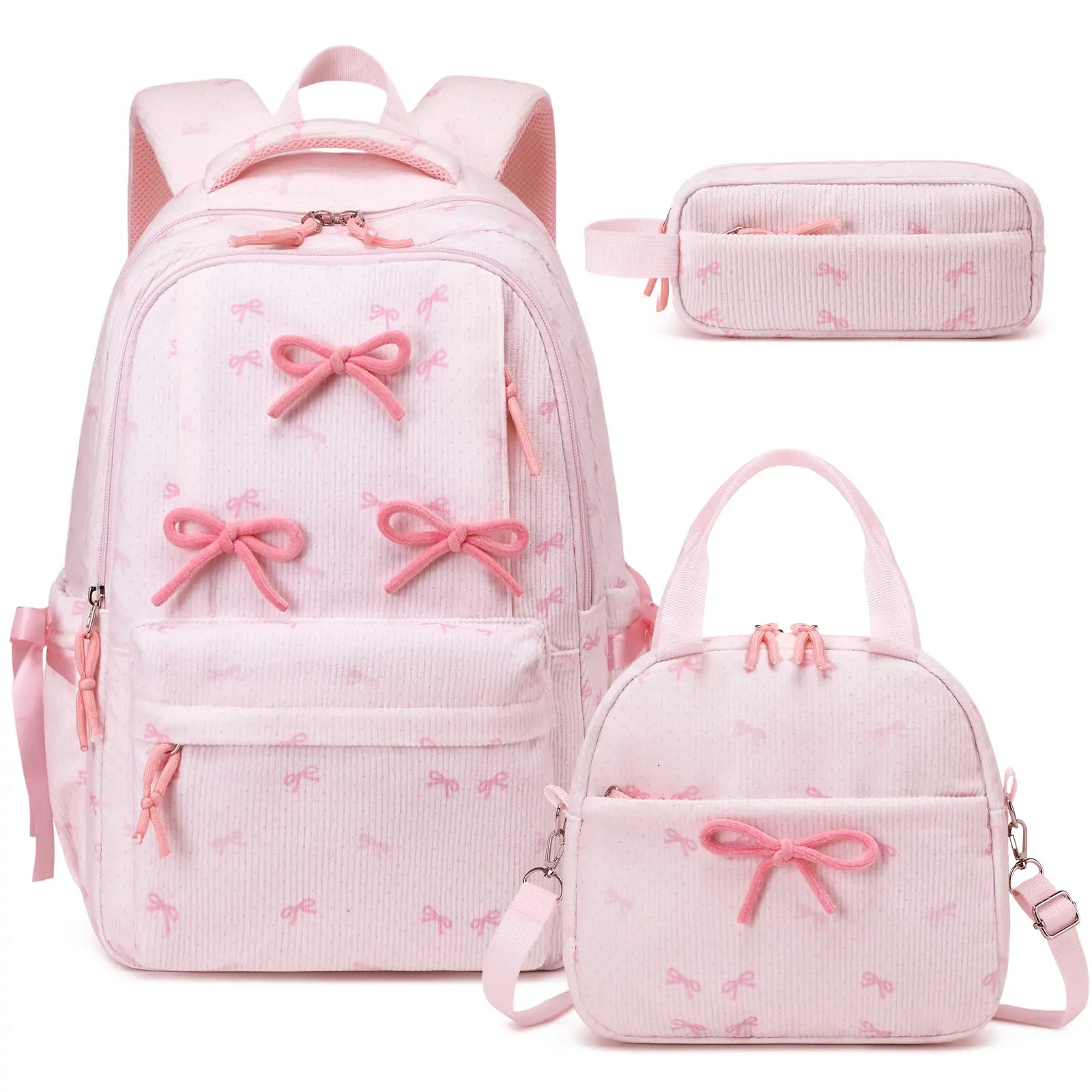 SIMILOVE 3PCS Backpack for School- Corduroy Girls Backpack with Lunch Bag & Pencil Case, School Bag for Elementary Middle High School,Back to School Gift,Birthday'S Gift, Backpacks for School, Bookbag