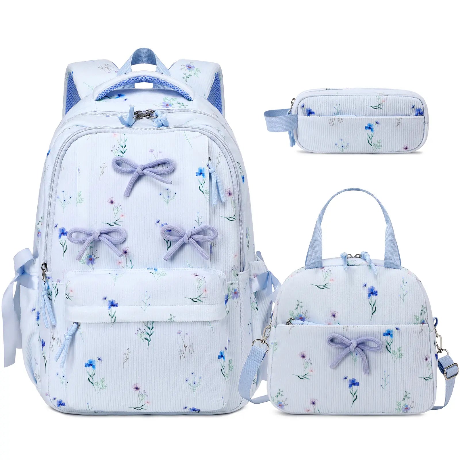 SIMILOVE 3PCS Backpack for School- Corduroy Girls Backpack with Lunch Bag & Pencil Case, School Bag for Elementary Middle High School,Back to School Gift,Birthday'S Gift, Backpacks for School, Bookbag