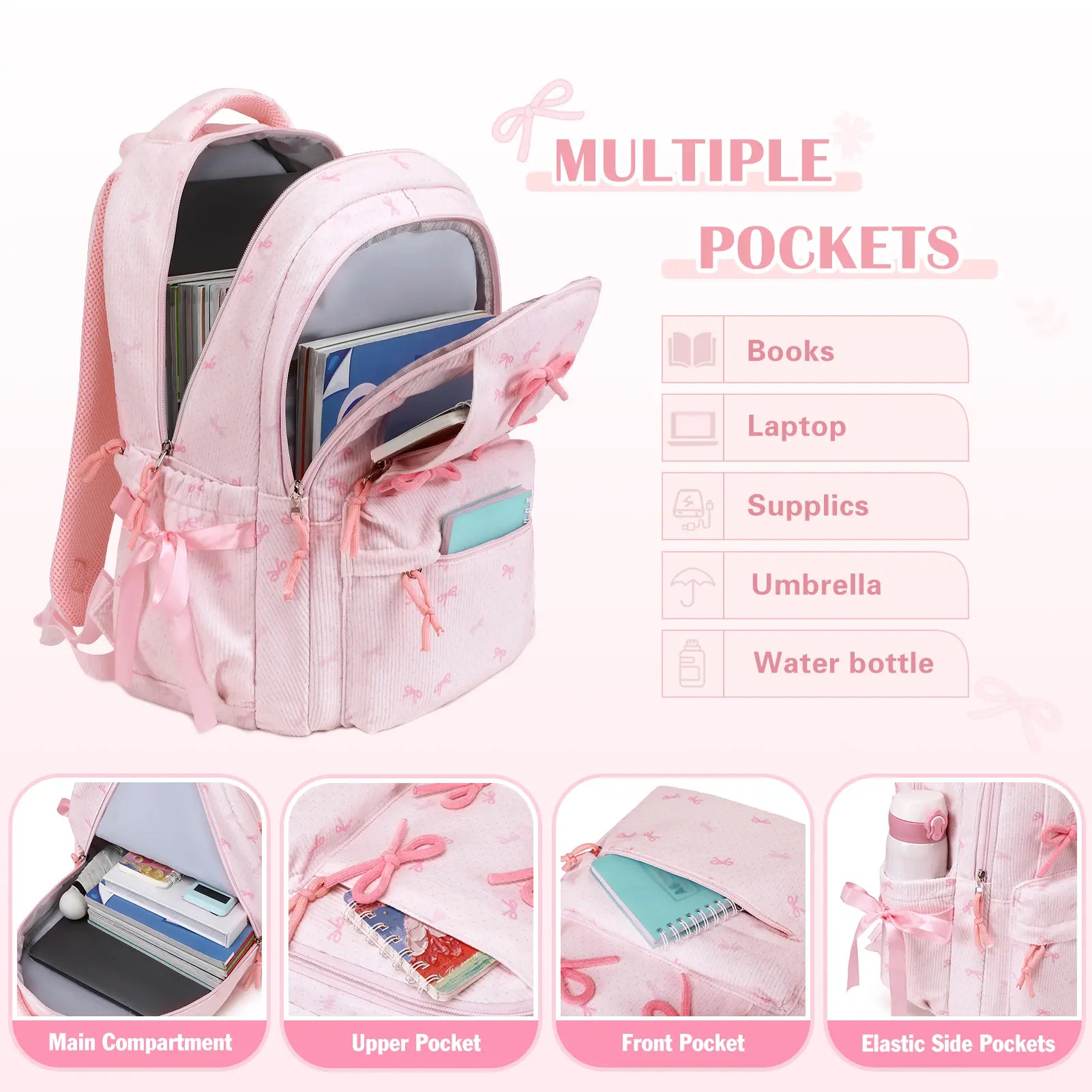 SIMILOVE 3PCS Backpack for School- Corduroy Girls Backpack with Lunch Bag & Pencil Case, School Bag for Elementary Middle High School,Back to School Gift,Birthday'S Gift, Backpacks for School, Bookbag