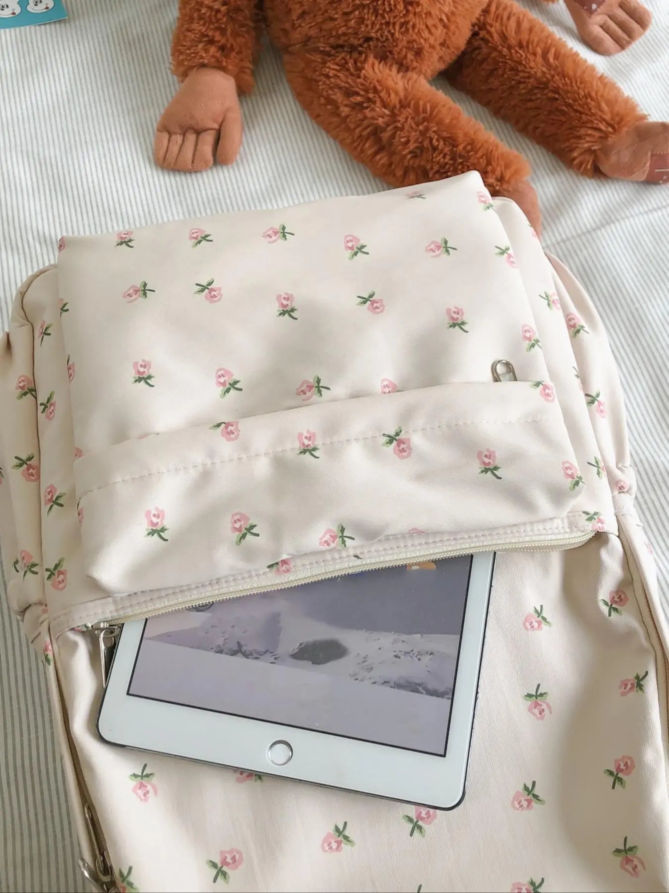 Cute Floral Pattern Backpack, Large Capacity Travel Backpacks for School, Multi-Pockets Zipper Backpack for School & Travel & Back to School, Backpacks for School