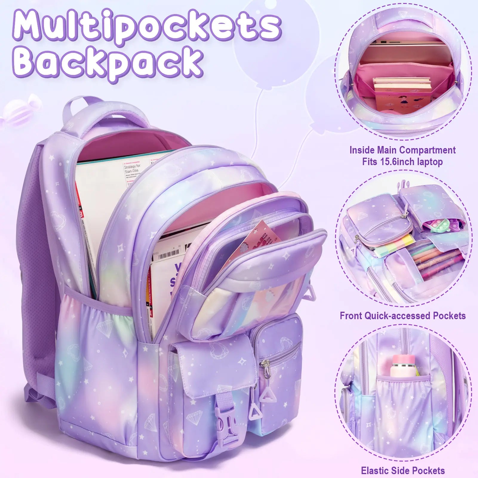 Fimibuke 3PCS Waterproof Backpack for School,Oxford Cloth Bookbag Set with Lunch Box & Pencil Case,School Bag for Elementary Middle High School,Back to School Gift,Birthday'S Gift,Back to School Shopping,Travel Essentials