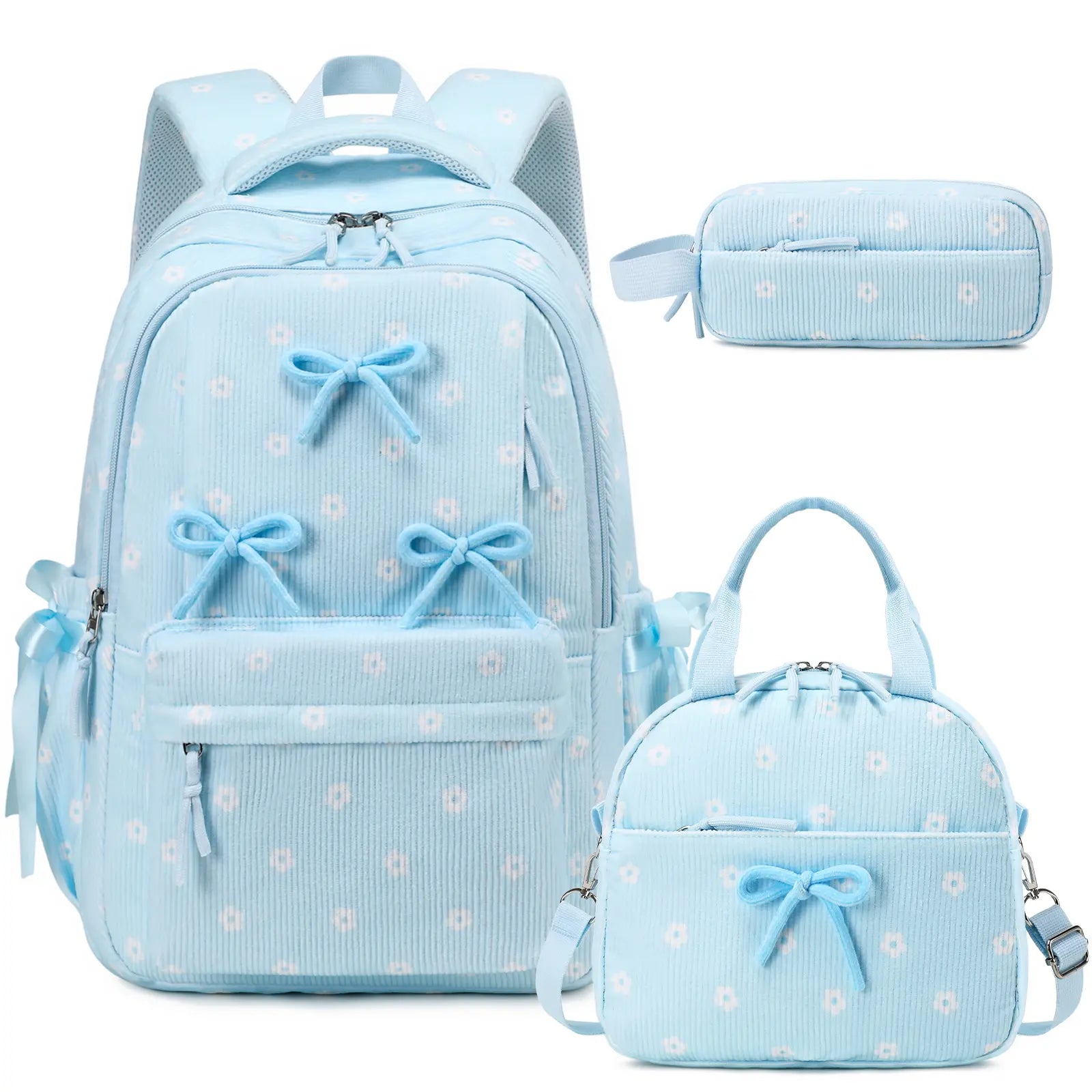 SIMILOVE 3PCS Backpack for School- Corduroy Girls Backpack with Lunch Bag & Pencil Case, School Bag for Elementary Middle High School,Back to School Gift,Birthday'S Gift, Backpacks for School, Bookbag