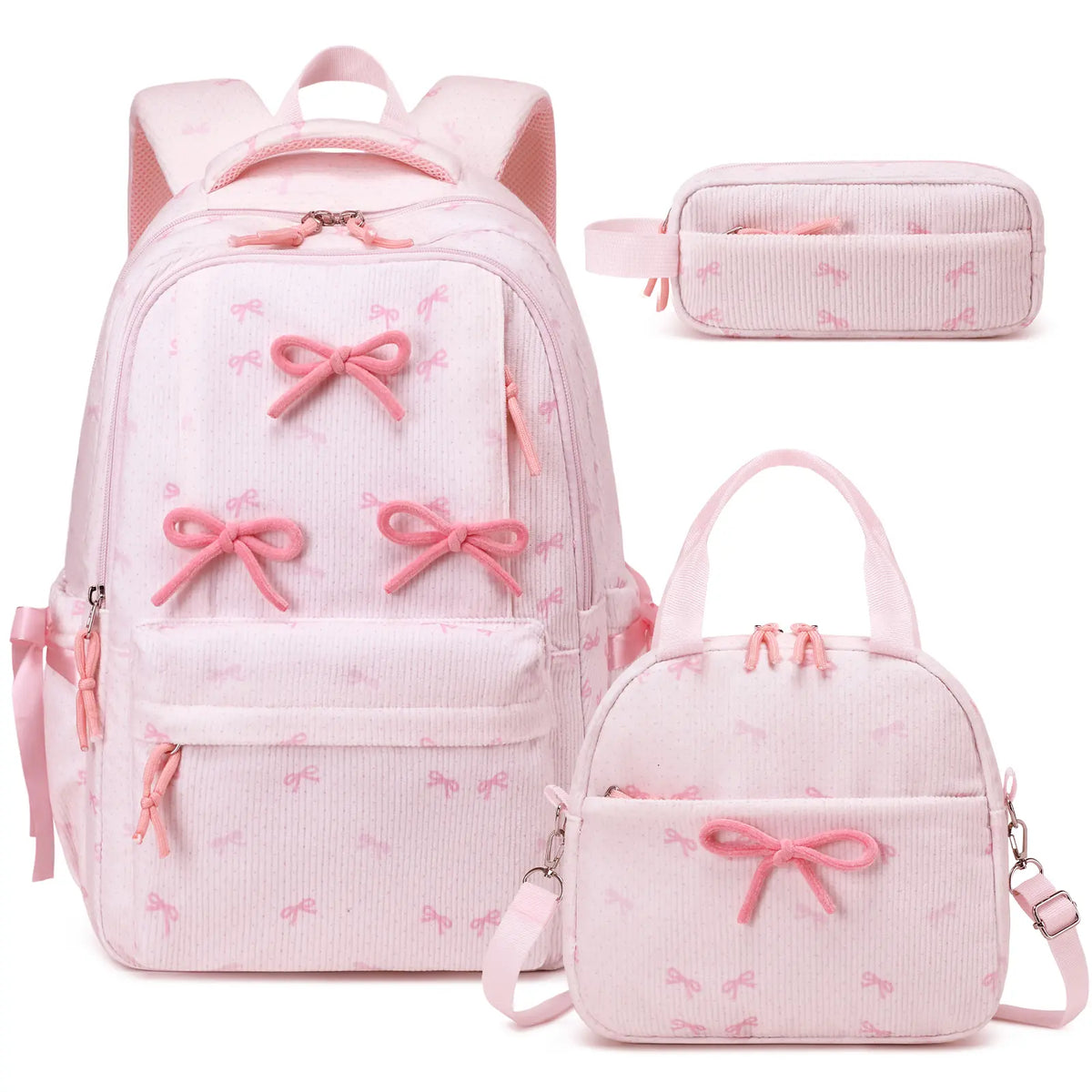 SIMILOVE 3PCS Backpack for School- Corduroy Girls Backpack with Lunch Bag & Pencil Case, School Bag for Elementary Middle High School,Back to School Gift,Birthday'S Gift, Backpacks for School, Bookbag