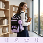 School Backpack Set for Girls, Chic Color-Block Waterproof Nylon, Ultra-Light Large Capacity for Back to School & Sleepovers, Back to School Haul, Casual,Back to School,Back to School Haul