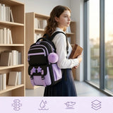 School Backpack Set for Girls, Chic Color-Block Waterproof Nylon, Ultra-Light Large Capacity for Back to School & Sleepovers, Back to School Haul, Casual,Back to School,Back to School Haul