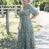 Evadne | Embroidered V Neck Maxi Dress