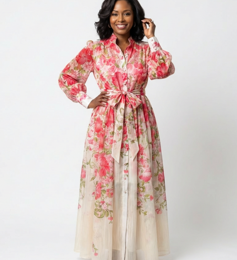 Cressida | Floral Sheer Long Sleeve Maxi Dress